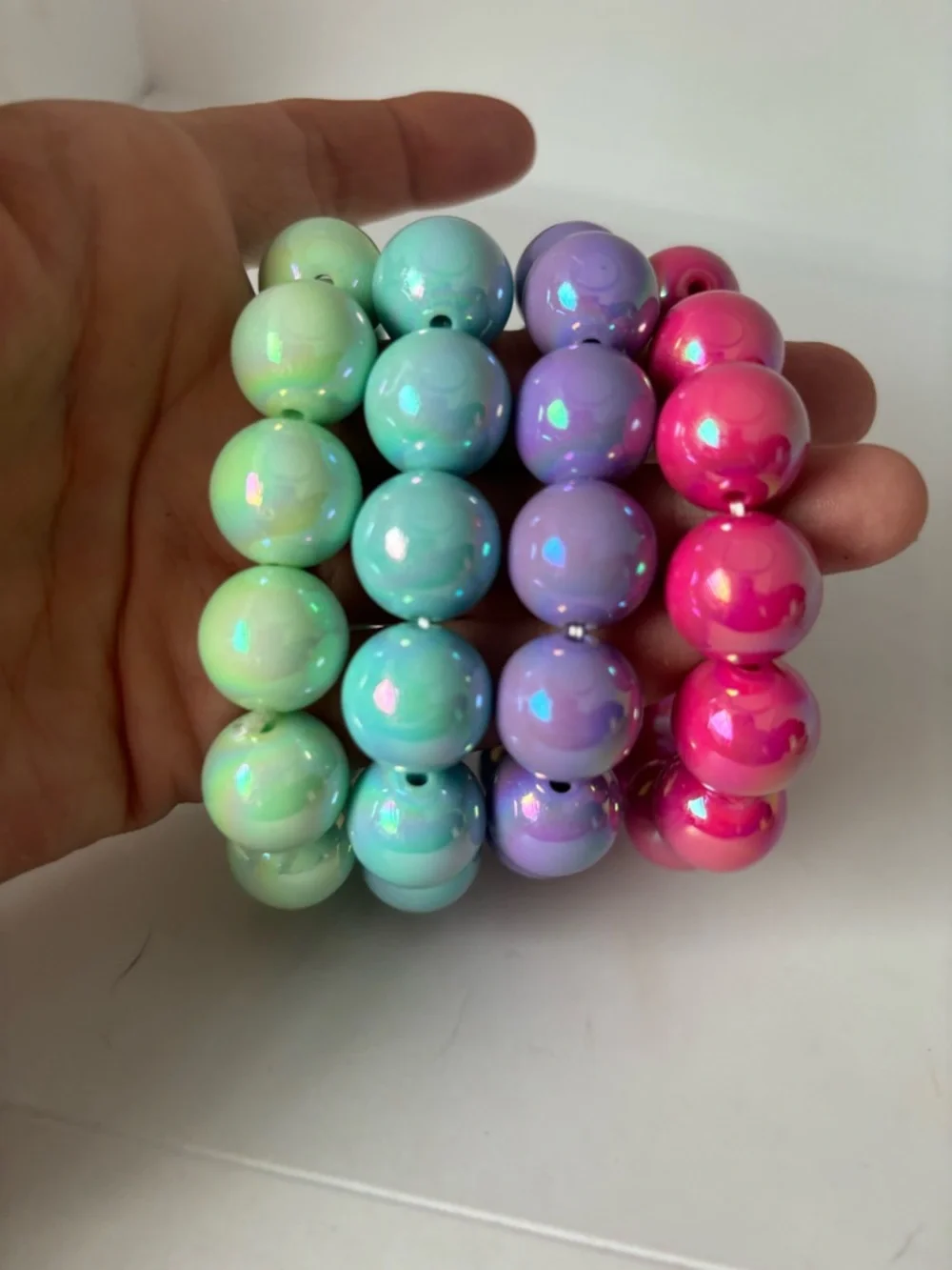 Iridescent Chunky Bead Stretch Bracelets - Mint, Hot Pink, Lavender, Aqua